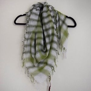 Hollister Green Flannel-like Plaid Square Scarf